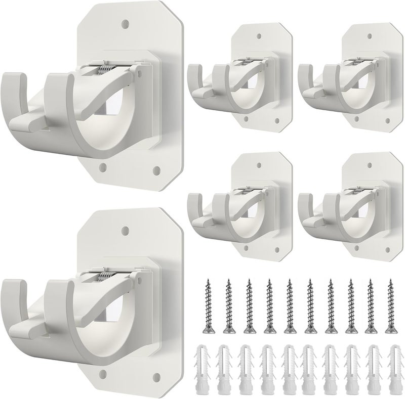 Codoule 6PCS Upgraded No Drill Curtain Rod Brackets No Drilling Curtain Rod Holders Self Adhesive Curtain Rod Hooks Nail Free Adjustable Curtain Hangers Suitable for Poles of 0.62~1.57 Inch - Image 1